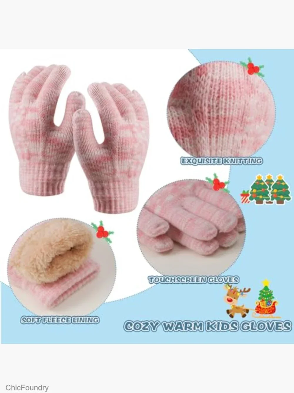 Kids Winter Hat Gloves Scarf Set Warm Fleece Lining 3-Piece 2-14 Years